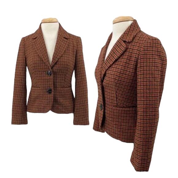 Vintage Talbots Wool Houndstooth Pattern Button Down blazer Brown Cotton size 6 - Picture 2 of 11